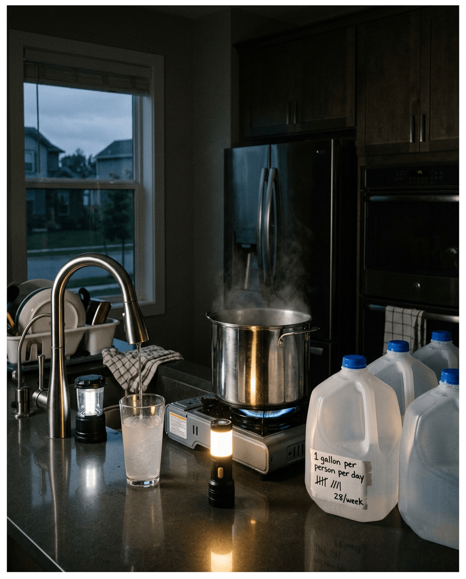 Storing and boiling water in a kitchen