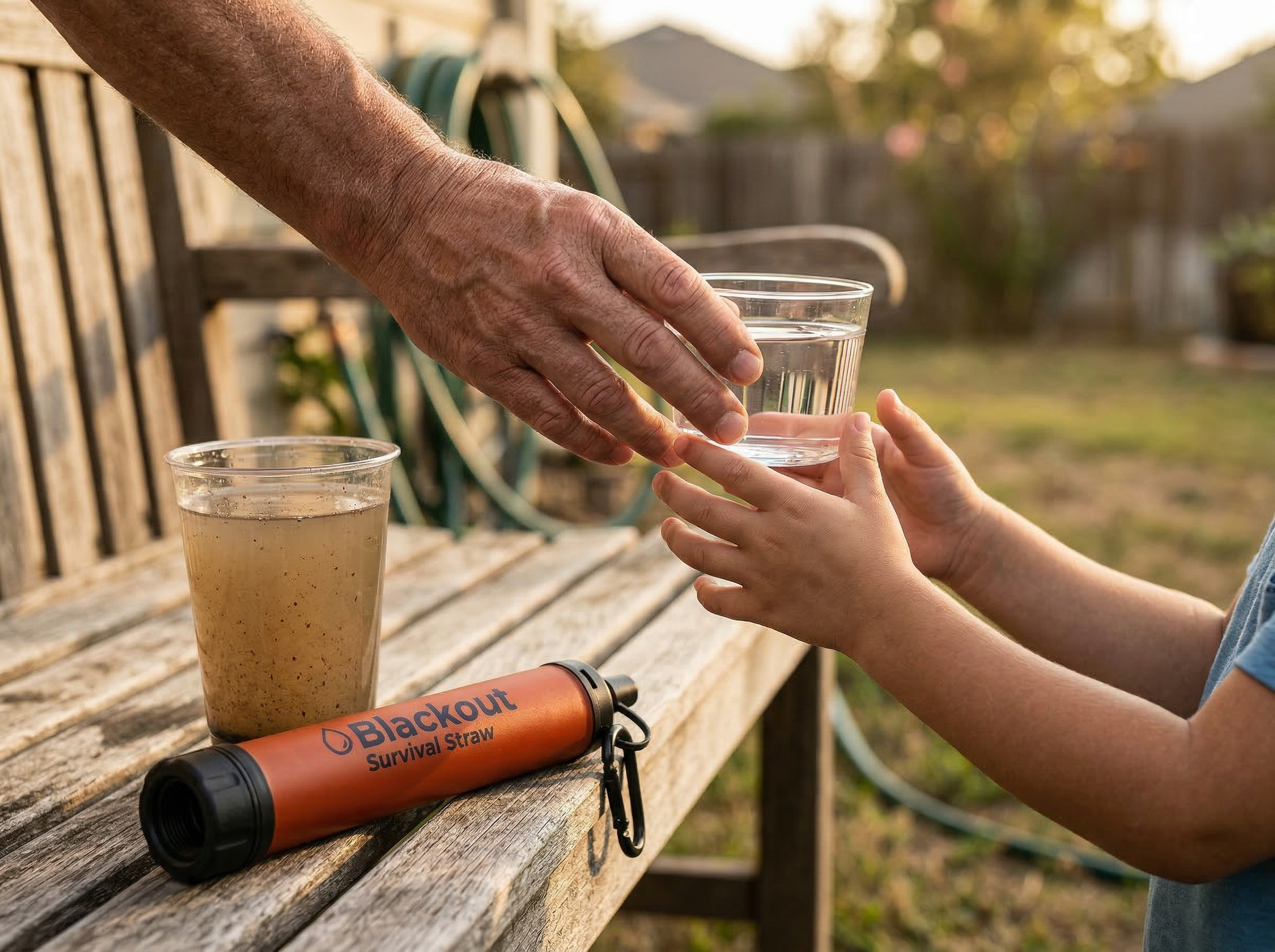 A glass of clean filtered water, outdoors